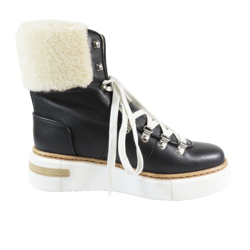 Hermes Flocon Ankle Shearling Boa Short Boots Sneakers Shoes Black — view 2