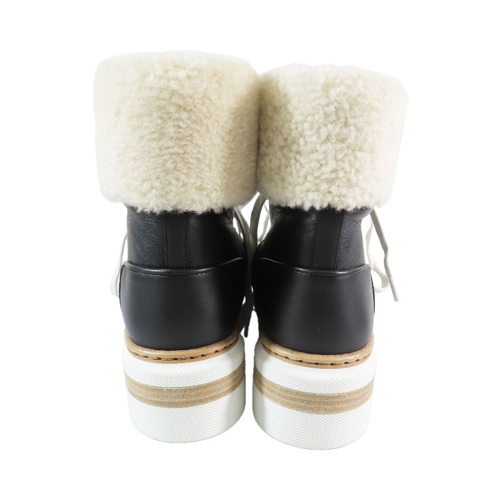 Hermes Flocon Ankle Shearling Boa Short Boots Sneakers Shoes Black — view 5