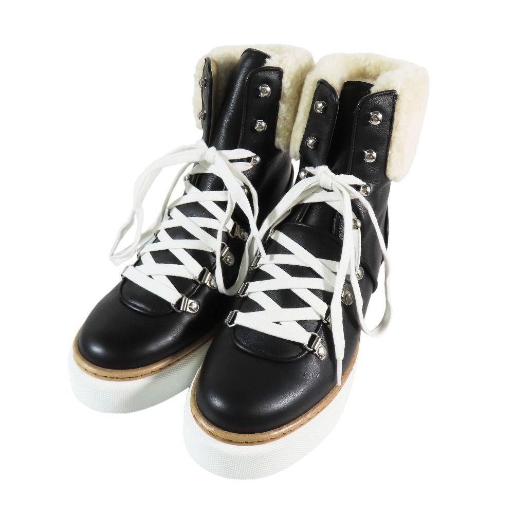 Hermes Flocon Ankle Shearling Boa Short Boots Sneakers Shoes Black — view 3
