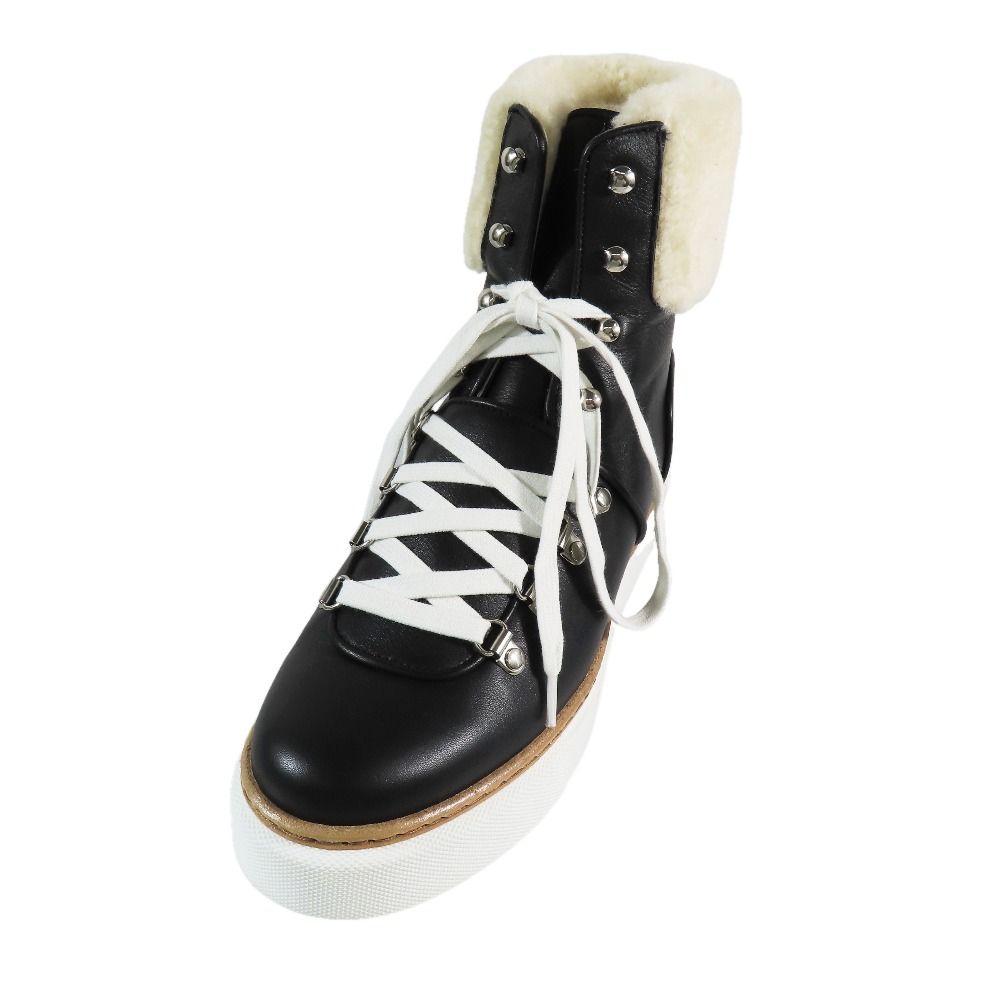 Hermes Flocon Ankle Shearling Boa Short Boots Sneakers Shoes Black — view 4