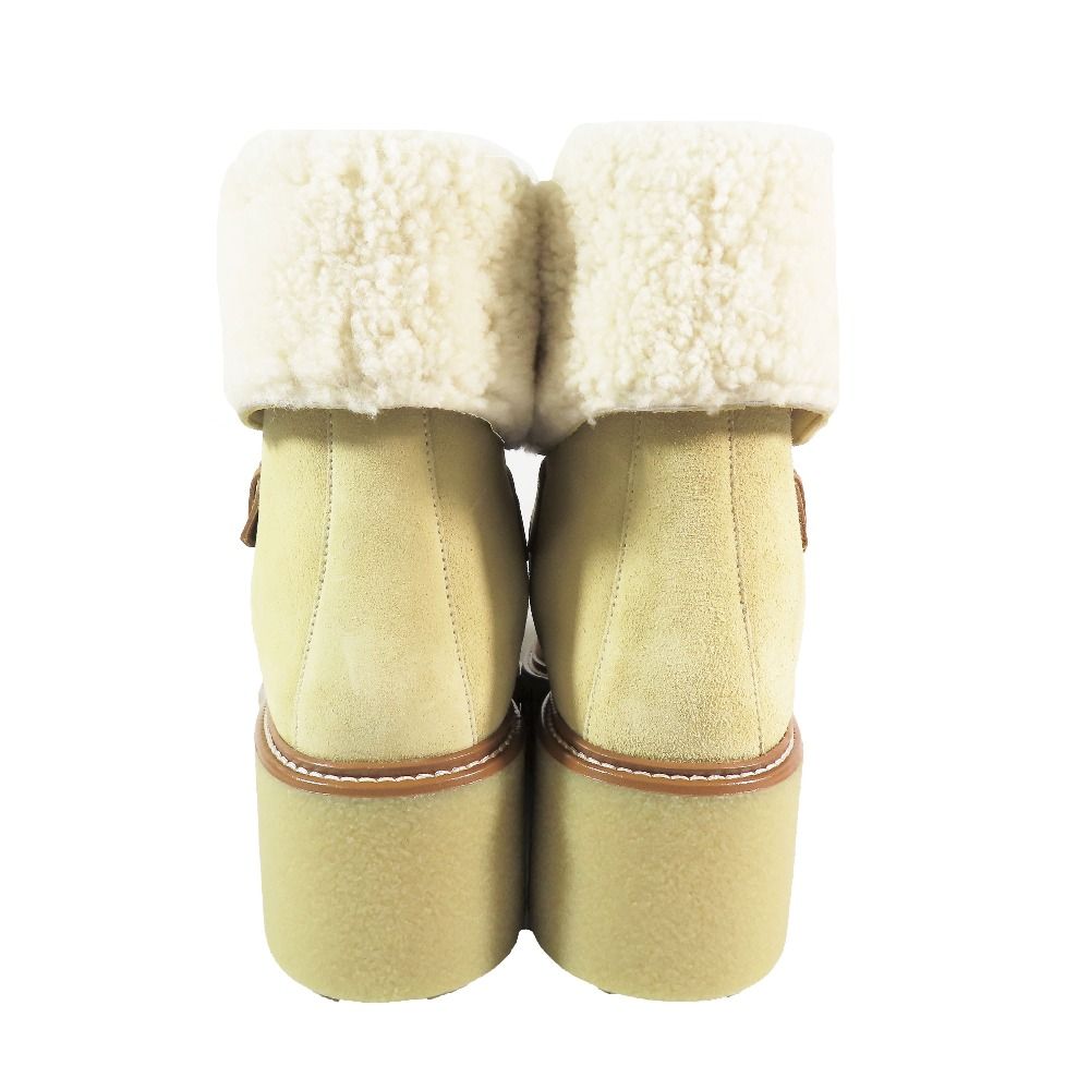 Hermes Suede Leather Shearling Short Boots Platform Belt Shoes Beige — view 5