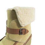 Hermes Suede Leather Shearling Short Boots Platform Belt Shoes Beige — view 8