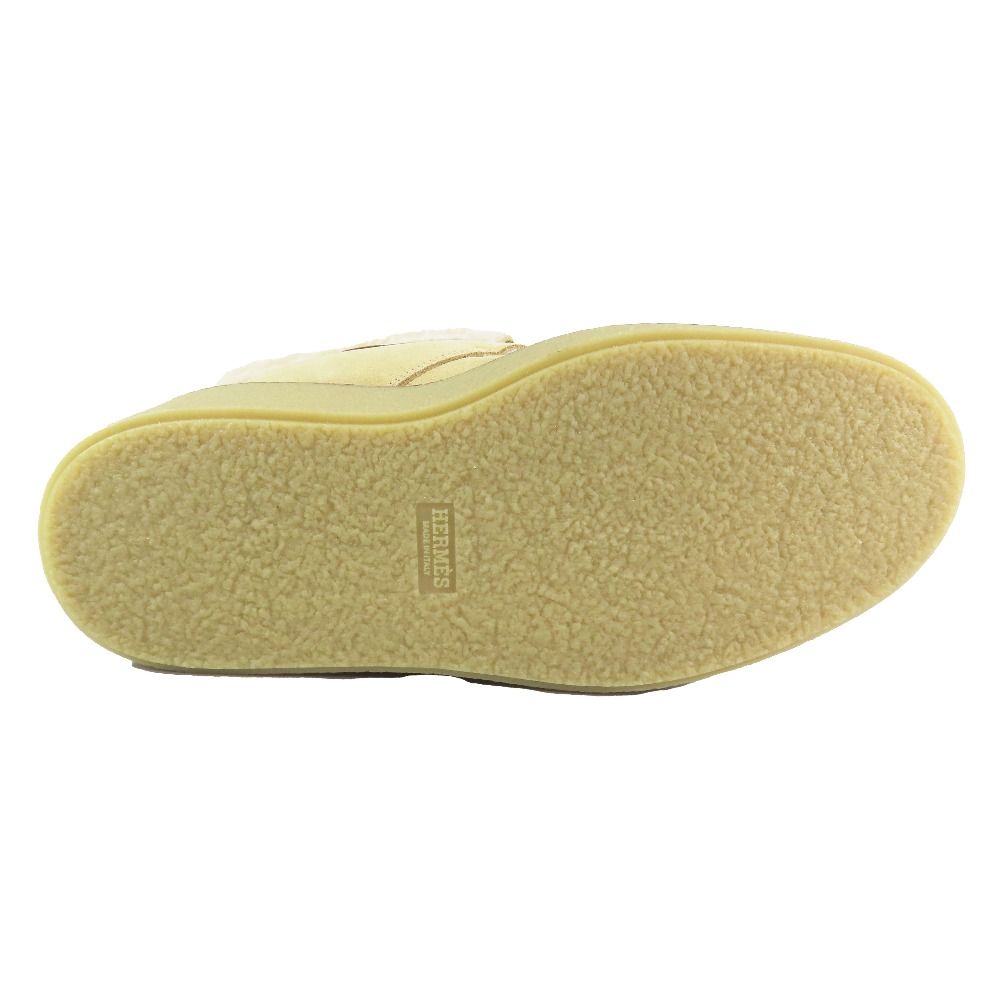 Hermes Suede Leather Shearling Short Boots Platform Belt Shoes Beige — view 6