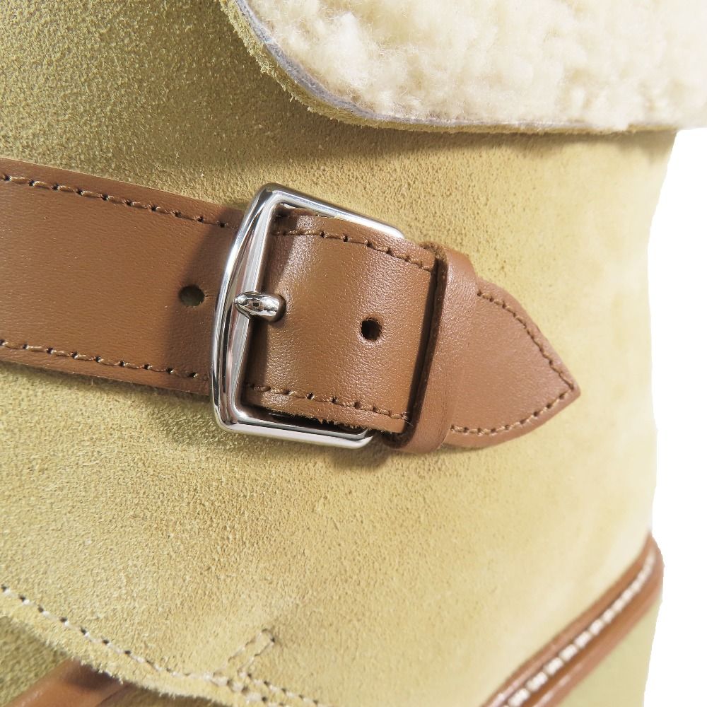 Hermes Suede Leather Shearling Short Boots Platform Belt Shoes Beige — view 9