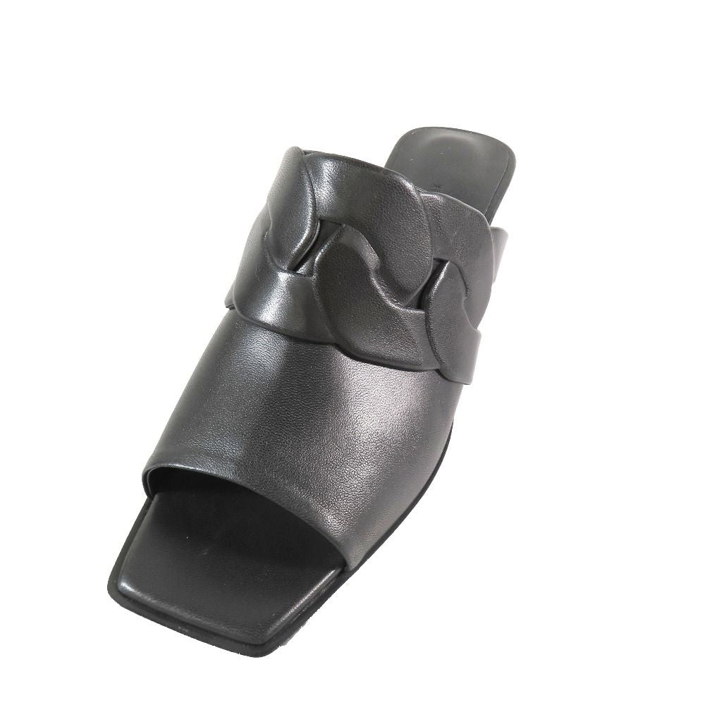 Hermes Hanna 95 Chene Gourmet Motif Leather Sandals Shoes Black — view 4