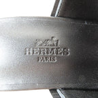 Hermes Hanna 95 Chene Gourmet Motif Leather Sandals Shoes Black — view 7