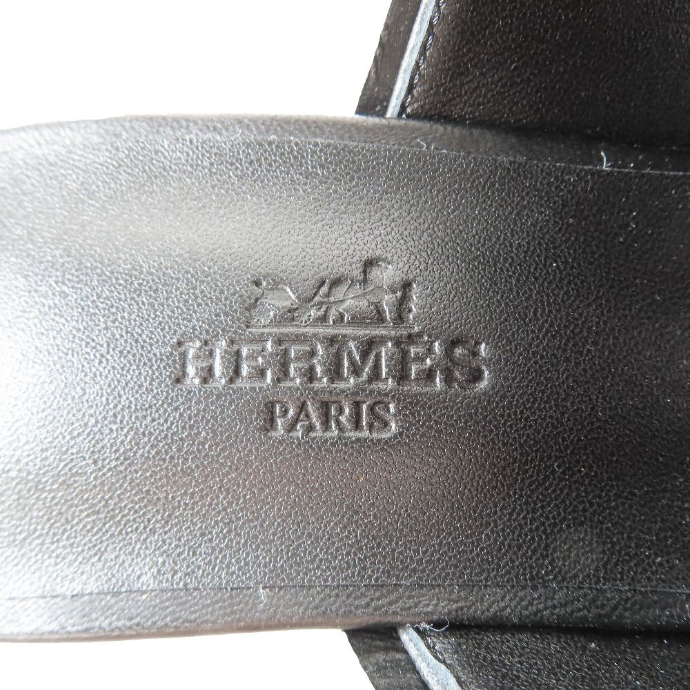 Hermes Hanna 95 Chene Gourmet Motif Leather Sandals Shoes Black — view 7