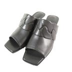 Hermes Hanna 95 Chene Gourmet Motif Leather Sandals Shoes Black — view 3