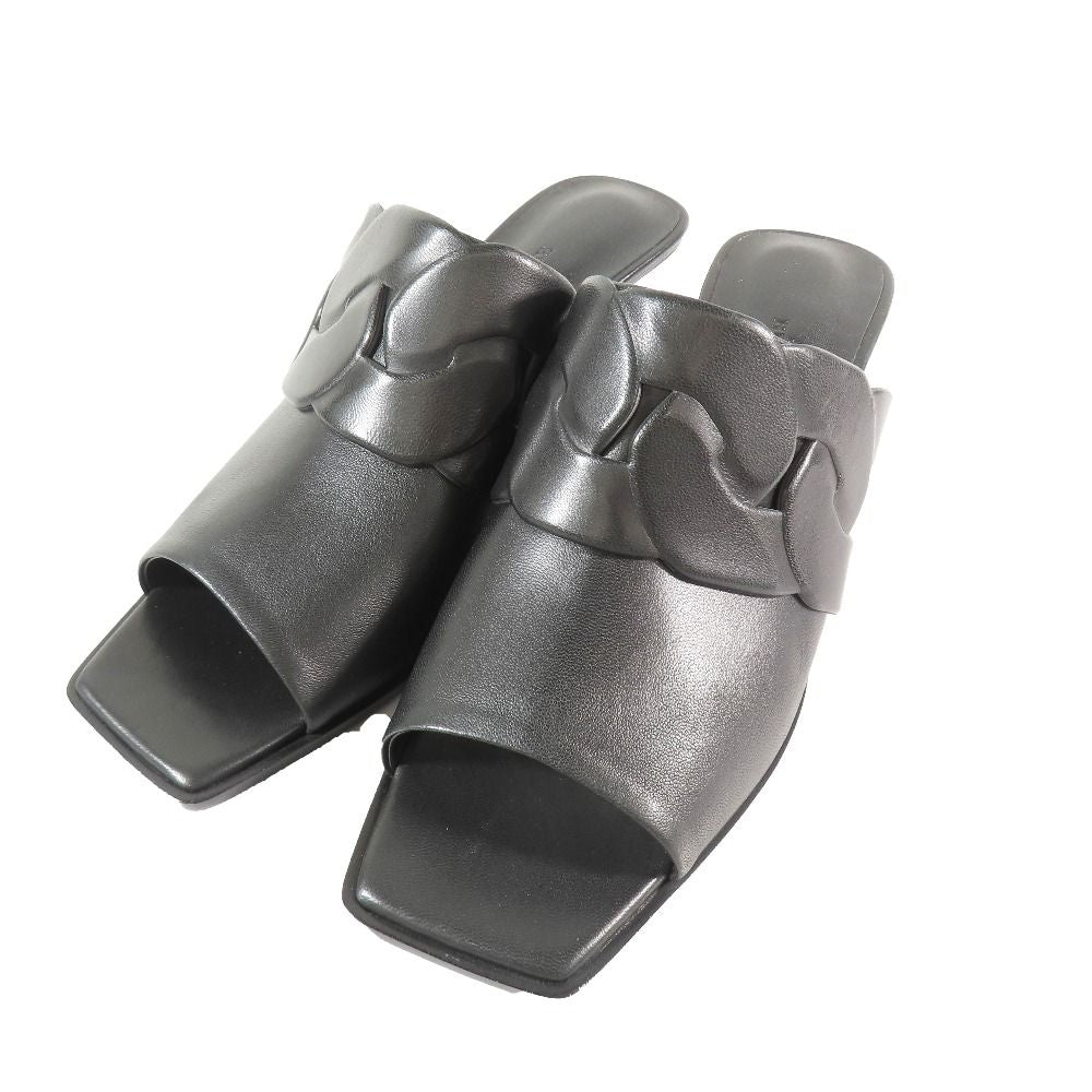 Hermes Hanna 95 Chene Gourmet Motif Leather Sandals Shoes Black — view 3