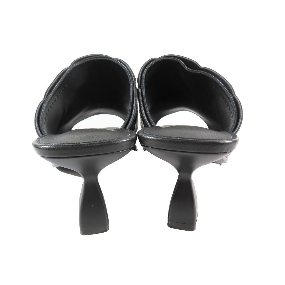 Hermes Hanna 95 Chene Gourmet Motif Leather Sandals Shoes Black — view 5