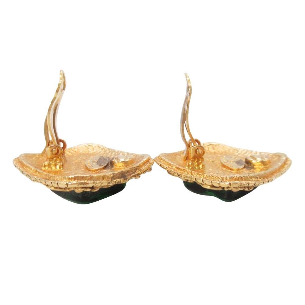Chanel Vintage Gripoix Earrings Costume Gold Green — view 4