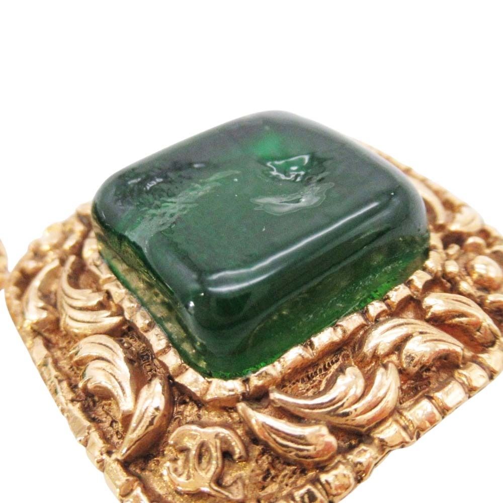 Chanel Vintage Gripoix Earrings Costume Gold Green — view 7