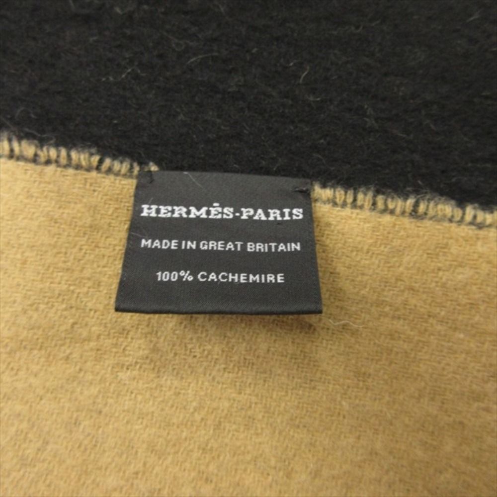 Hermes Double Face Cashmere Reversible Large Shawl Scarf Black Beige — view 6