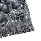 Dior Jardin All Over Pattern Throw Wool Large Shawl Logo Black Gray Scarf — view 2