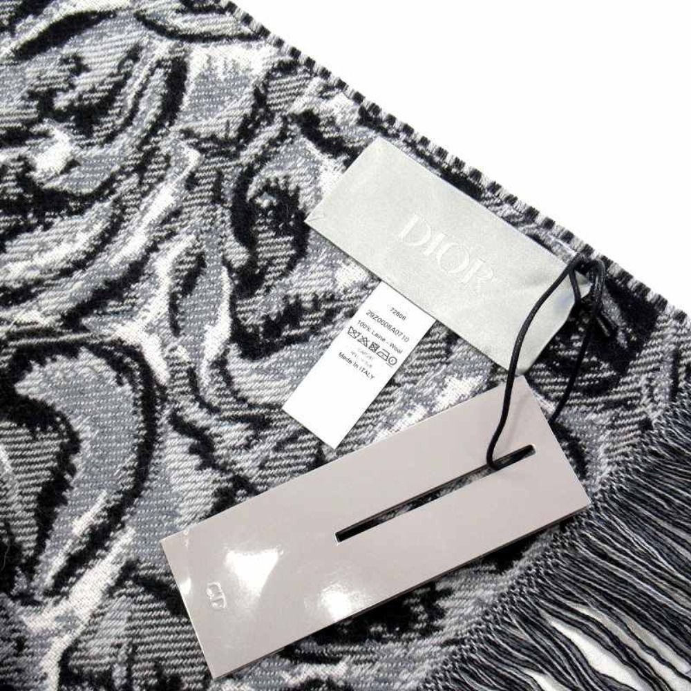 Dior Jardin All Over Pattern Throw Wool Large Shawl Logo Black Gray Scarf — view 5