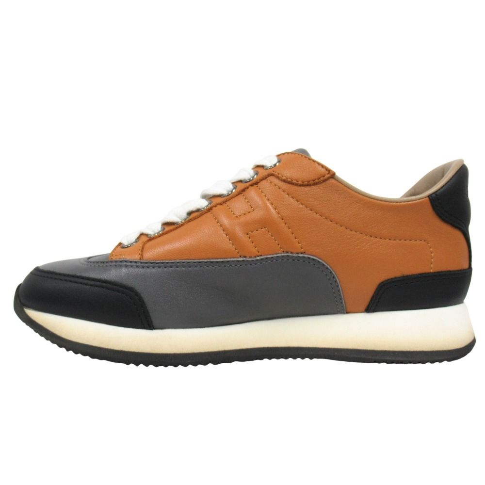 Hermes Sneakers Quick Leather Shoes Low Cut Logo 34 Brown — view 2