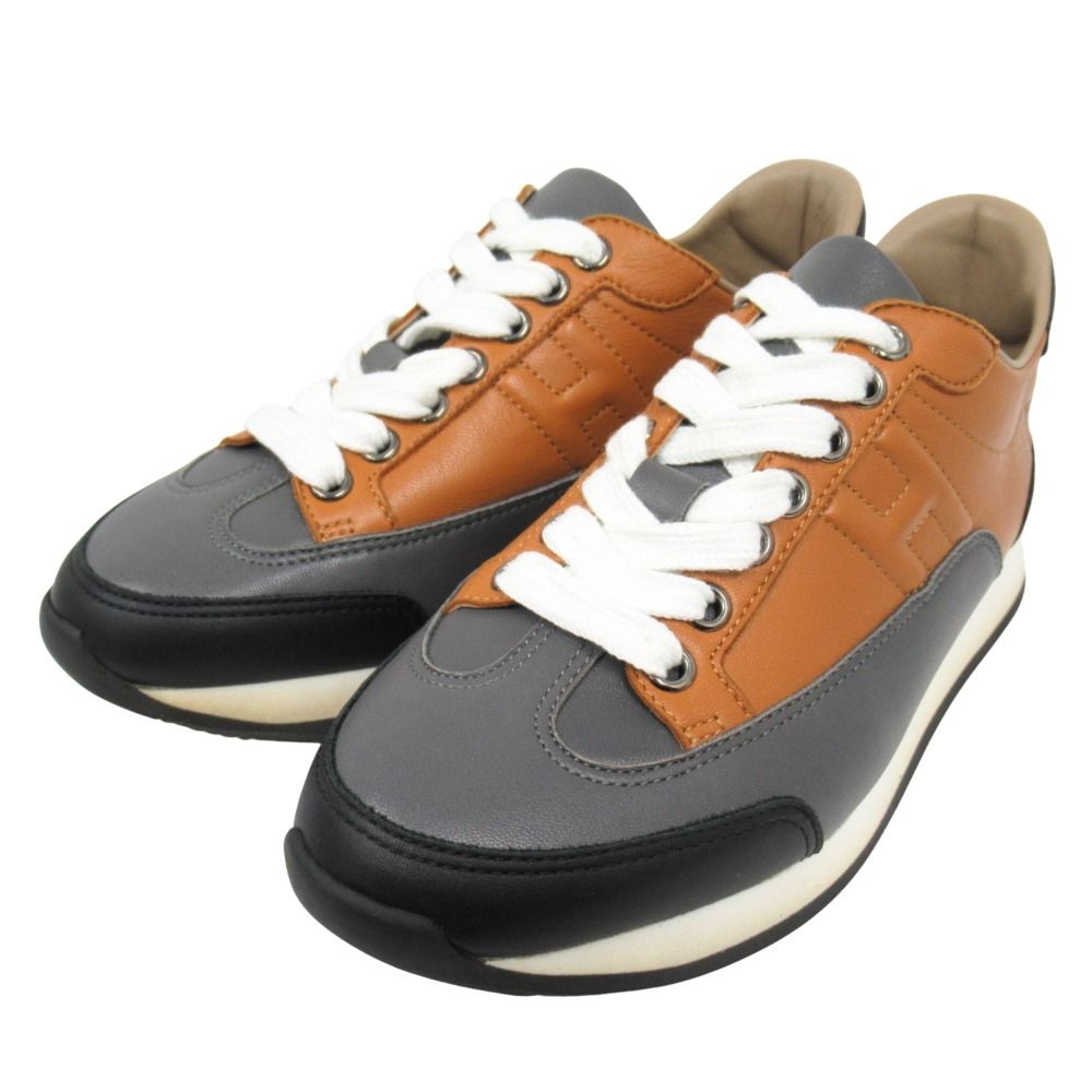 Hermes Sneakers Quick Leather Shoes Low Cut Logo 34 Brown — view 3