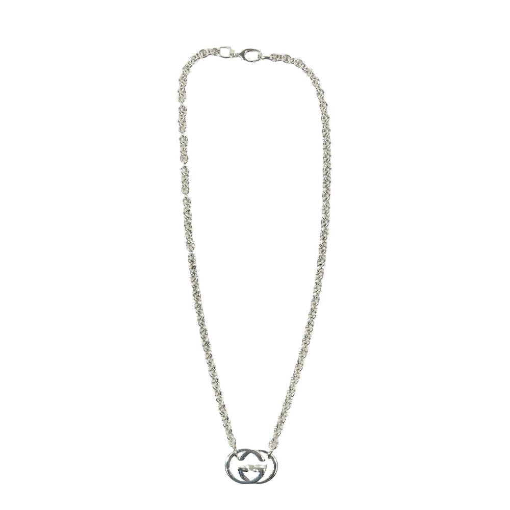 Gucci Polished Interlocking Logo Chain Necklace GG Pendant Silver — view 3