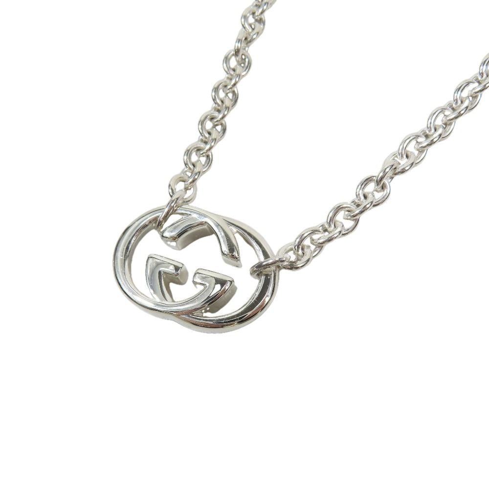 Gucci Polished Interlocking Logo Chain Necklace GG Pendant Silver — view 2