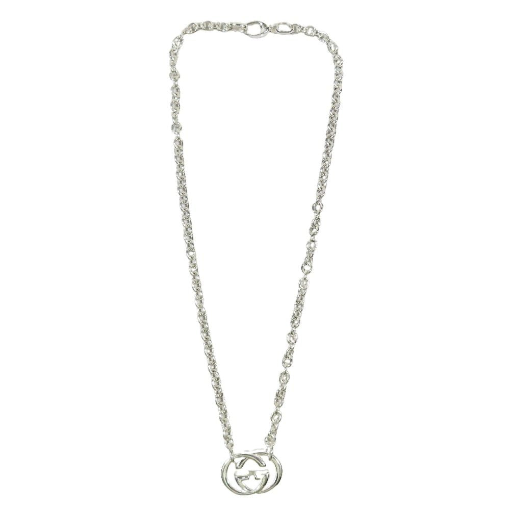 Gucci Polished Interlocking Logo Chain Necklace GG Pendant Silver — view 3