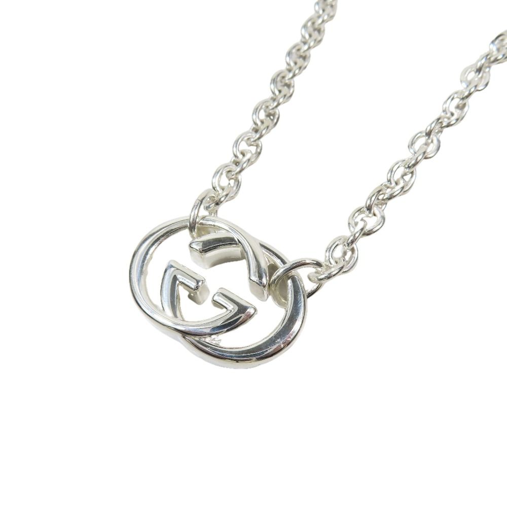 Gucci Polished Interlocking Logo Chain Necklace GG Pendant Silver — view 2