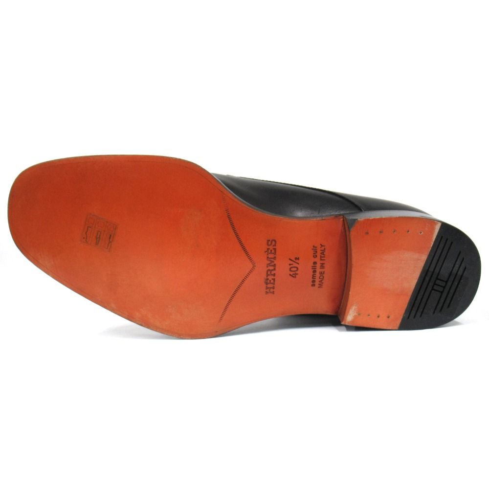 Hermes Strap Dress Business Shoes Leather Silver 40.5 Black — view 5
