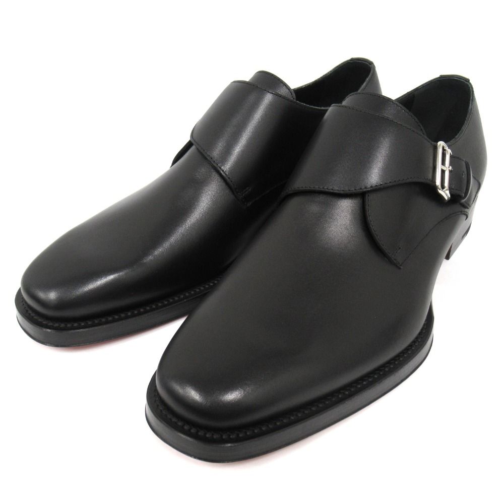 Hermes Strap Dress Business Shoes Leather Silver 40.5 Black — view 3