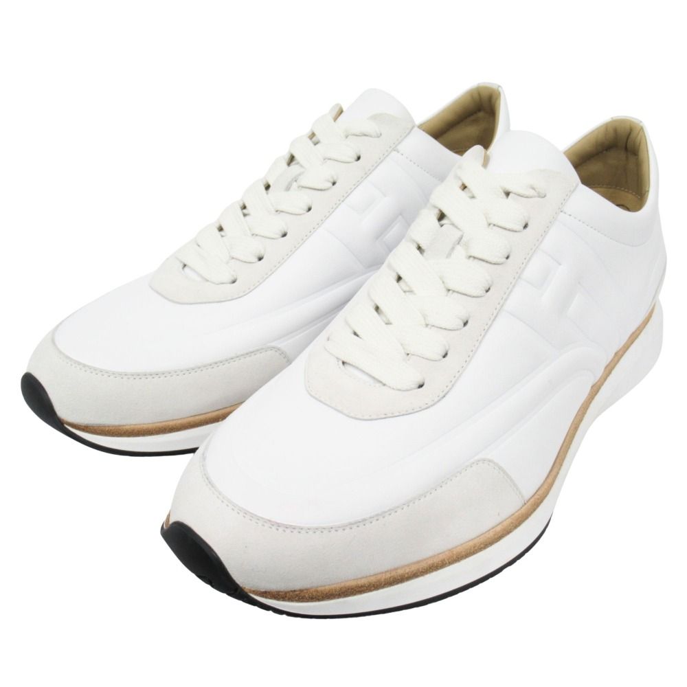Hermes Easy Leather Sneakers Shoes Low Cut Logo 42.5 White — view 3