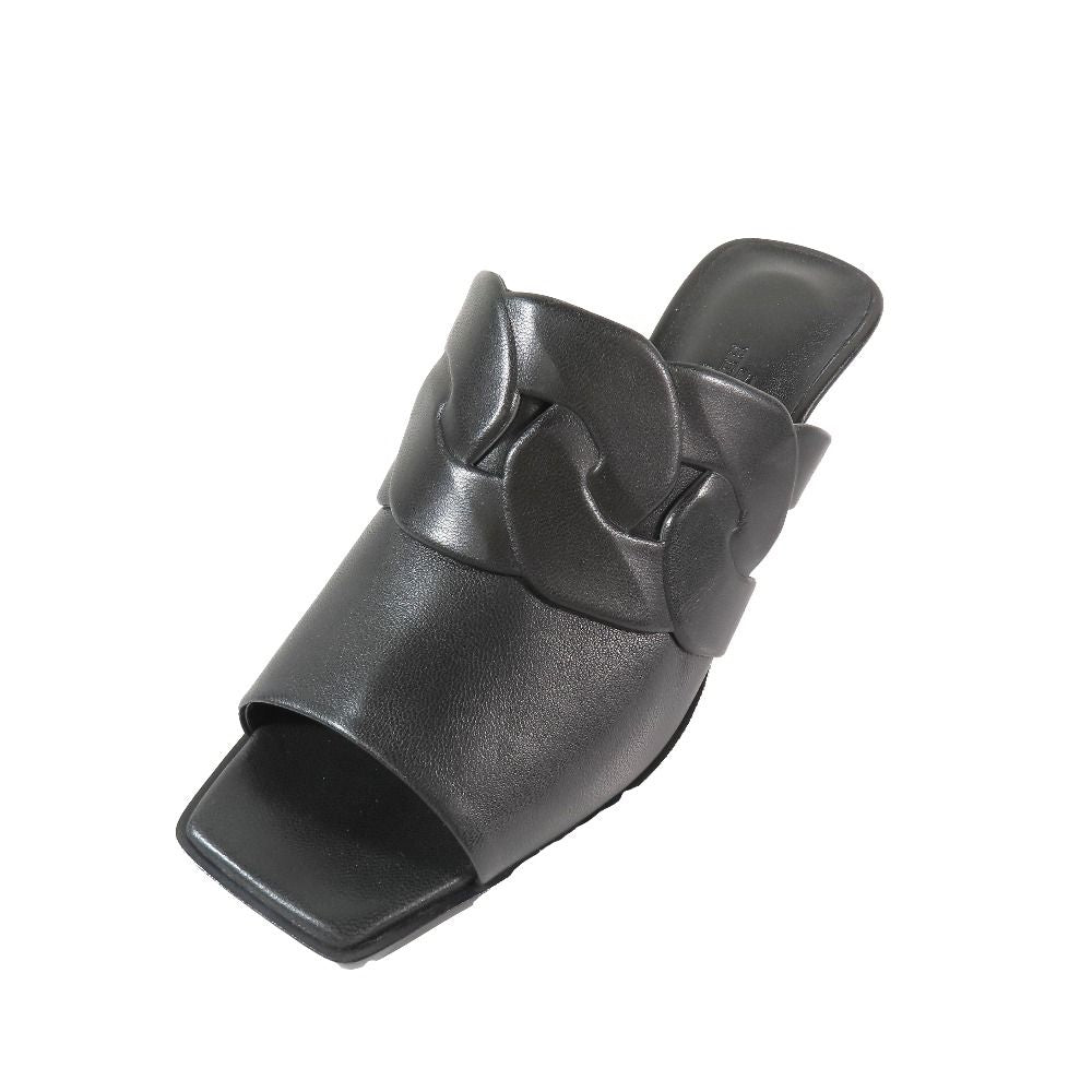 Hermes Hanna 95 Chene Gourmet Motif Leather Sandals Shoes Black — view 4