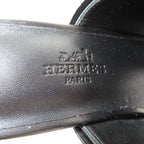 Hermes Hanna 95 Chene Gourmet Motif Leather Sandals Shoes Black — view 8