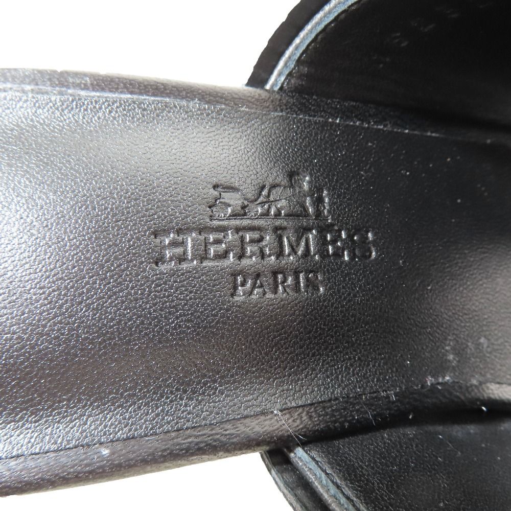 Hermes Hanna 95 Chene Gourmet Motif Leather Sandals Shoes Black — view 8