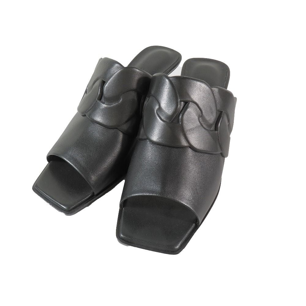 Hermes Hanna 95 Chene Gourmet Motif Leather Sandals Shoes Black — view 3