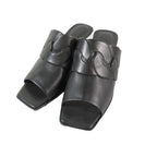 Hermes Hanna 95 Chene Gourmet Motif Leather Sandals Shoes Black — view 3