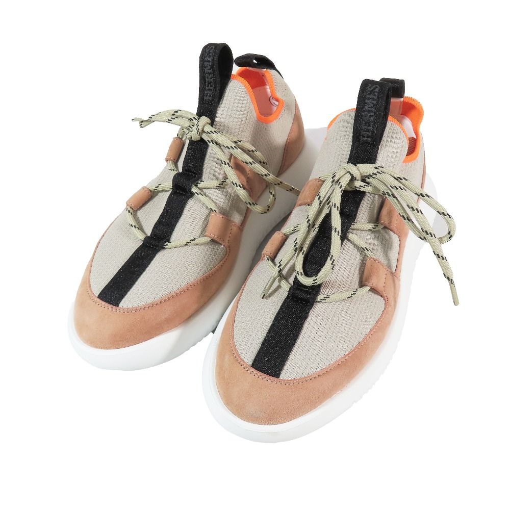 Hermes Duel Low Cut Sneakers Suede Leather Lace Up Shoes Gray Pink — view 3