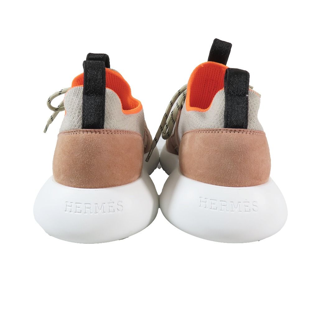 Hermes Duel Low Cut Sneakers Suede Leather Lace Up Shoes Gray Pink — view 5