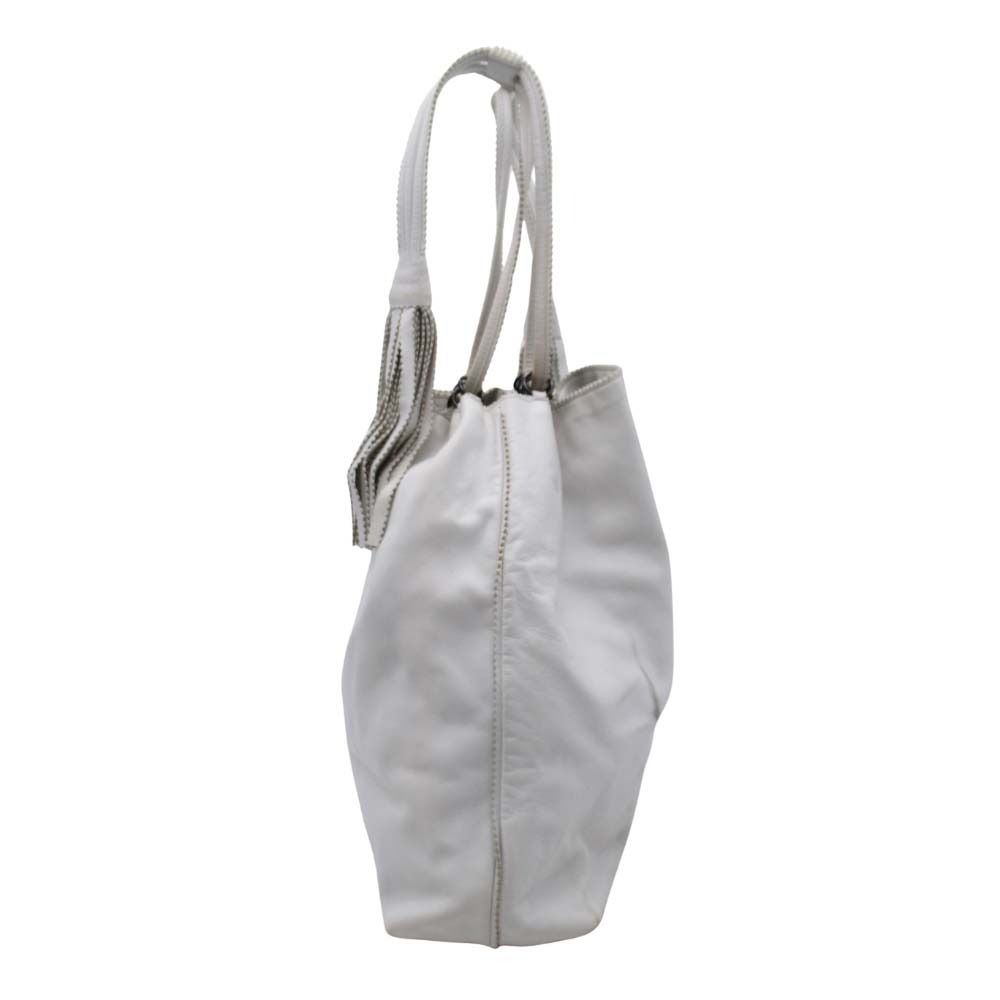 Bottega Veneta Drawstring Shoulder Bag Leather Fringe Purse White Vintage — view 2