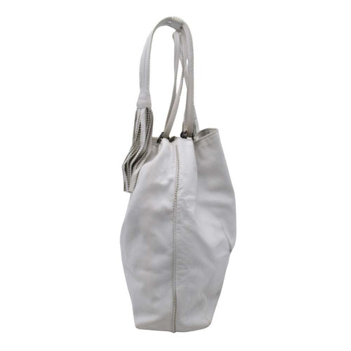 Bottega Veneta Drawstring Shoulder Bag Leather Fringe Purse White Vintage — view 2