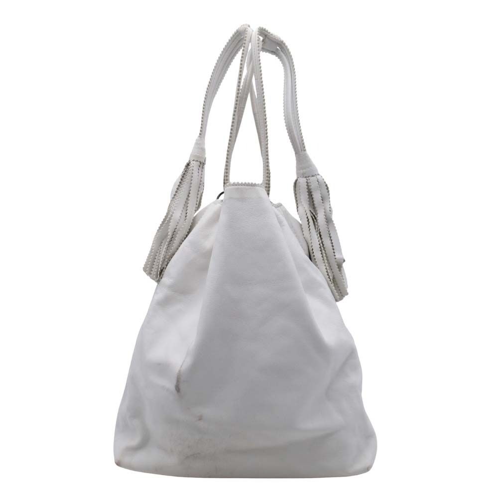 Bottega Veneta Drawstring Shoulder Bag Leather Fringe Purse White Vintage — view 3