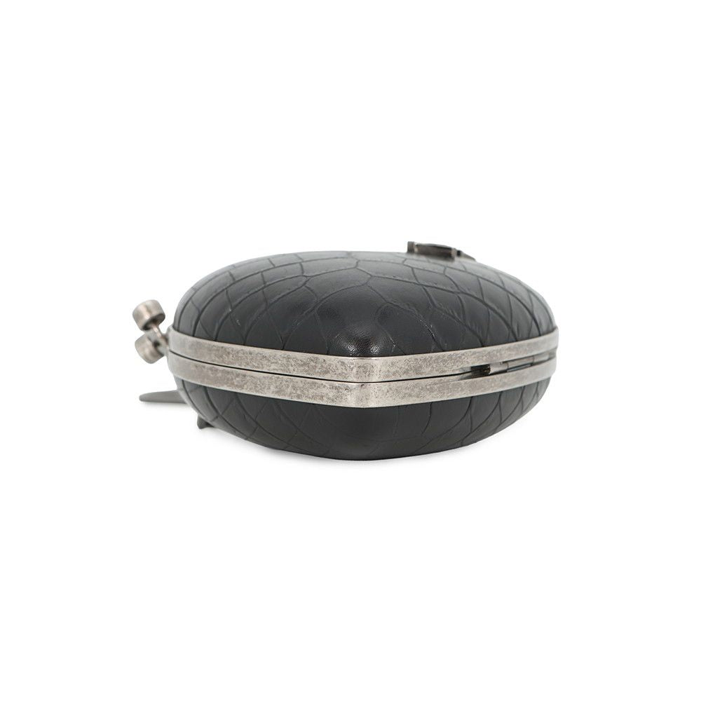 Saint Laurent Paris Chain Shoulder Bag Love Box Croco Embossed Leather Black — view 3
