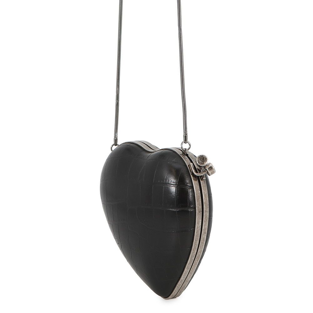 Saint Laurent Paris Chain Shoulder Bag Love Box Croco Embossed Leather Black — view 2