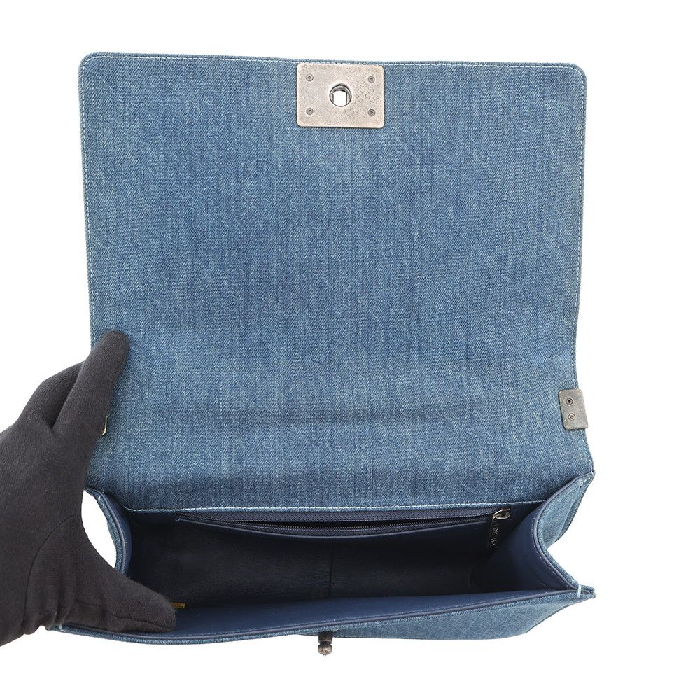 Chanel Chain Shoulder Bag CC Logo Bow Denim Tweed — view 6