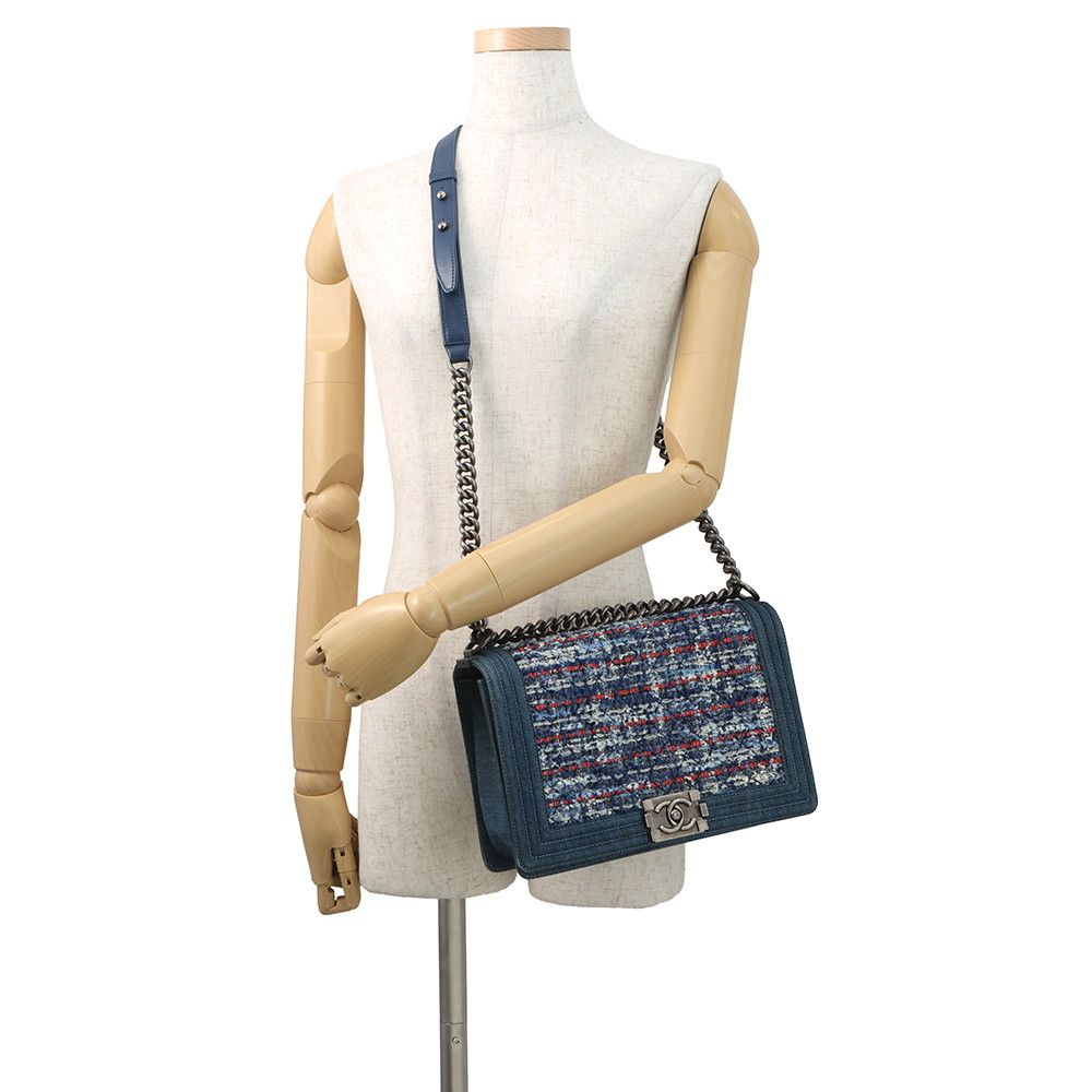 Chanel Chain Shoulder Bag CC Logo Bow Denim Tweed — view 5