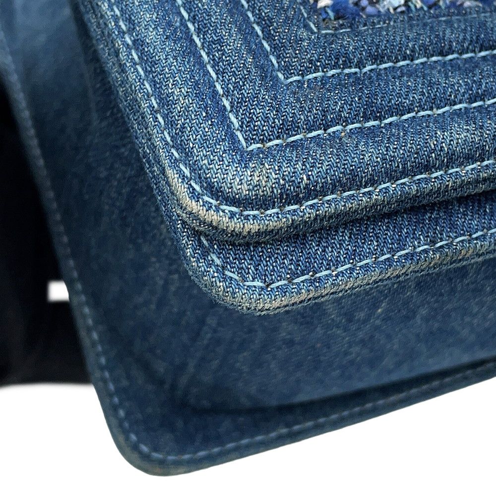 Chanel Chain Shoulder Bag CC Logo Bow Denim Tweed — view 7