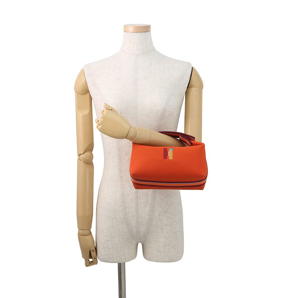 Hermes Handbag Bride-a-Brac PM Pavillon Orange Fu Silver Canvas Pouch — view 4