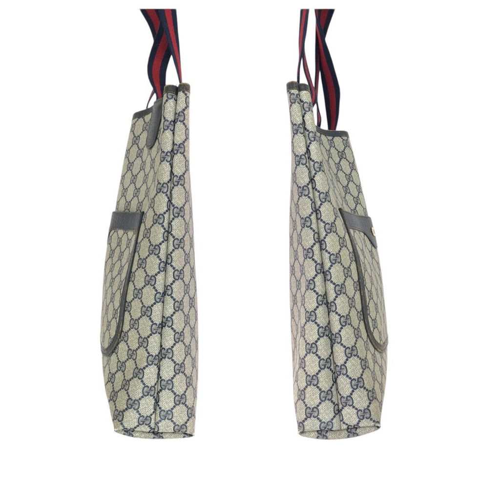 Gucci Sherry Line Vintage Navy GG Supreme Canvas Leather Tote — view 8