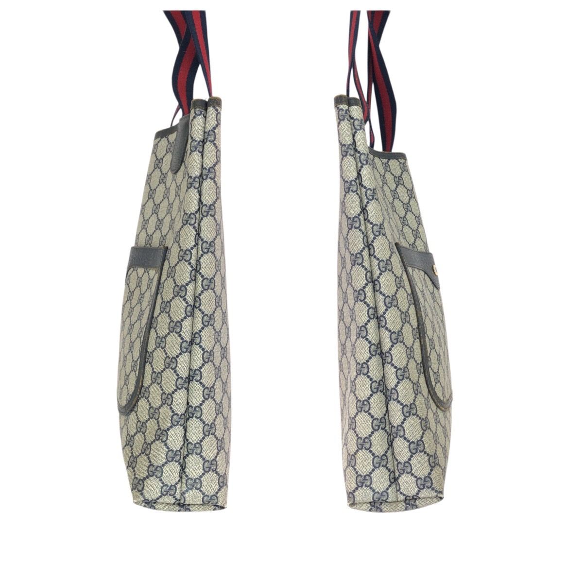 Gucci Sherry Line Vintage Navy GG Supreme Canvas Leather Tote — view 8