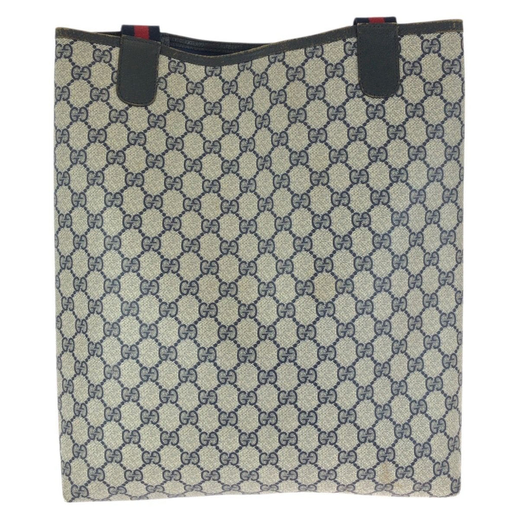 Gucci Sherry Line Vintage Navy GG Supreme Canvas Leather Tote — view 2