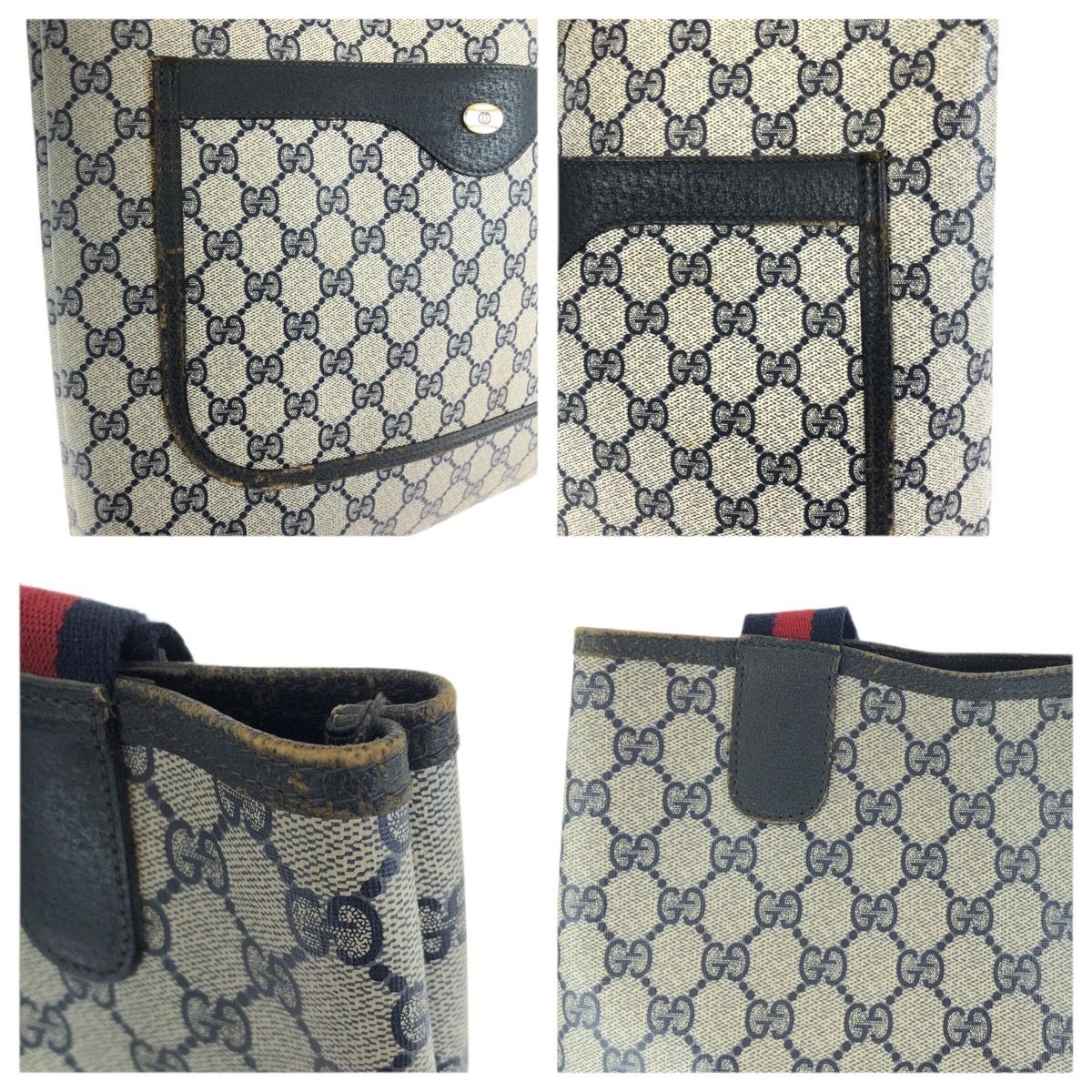 Gucci Sherry Line Vintage Navy GG Supreme Canvas Leather Tote — view 5