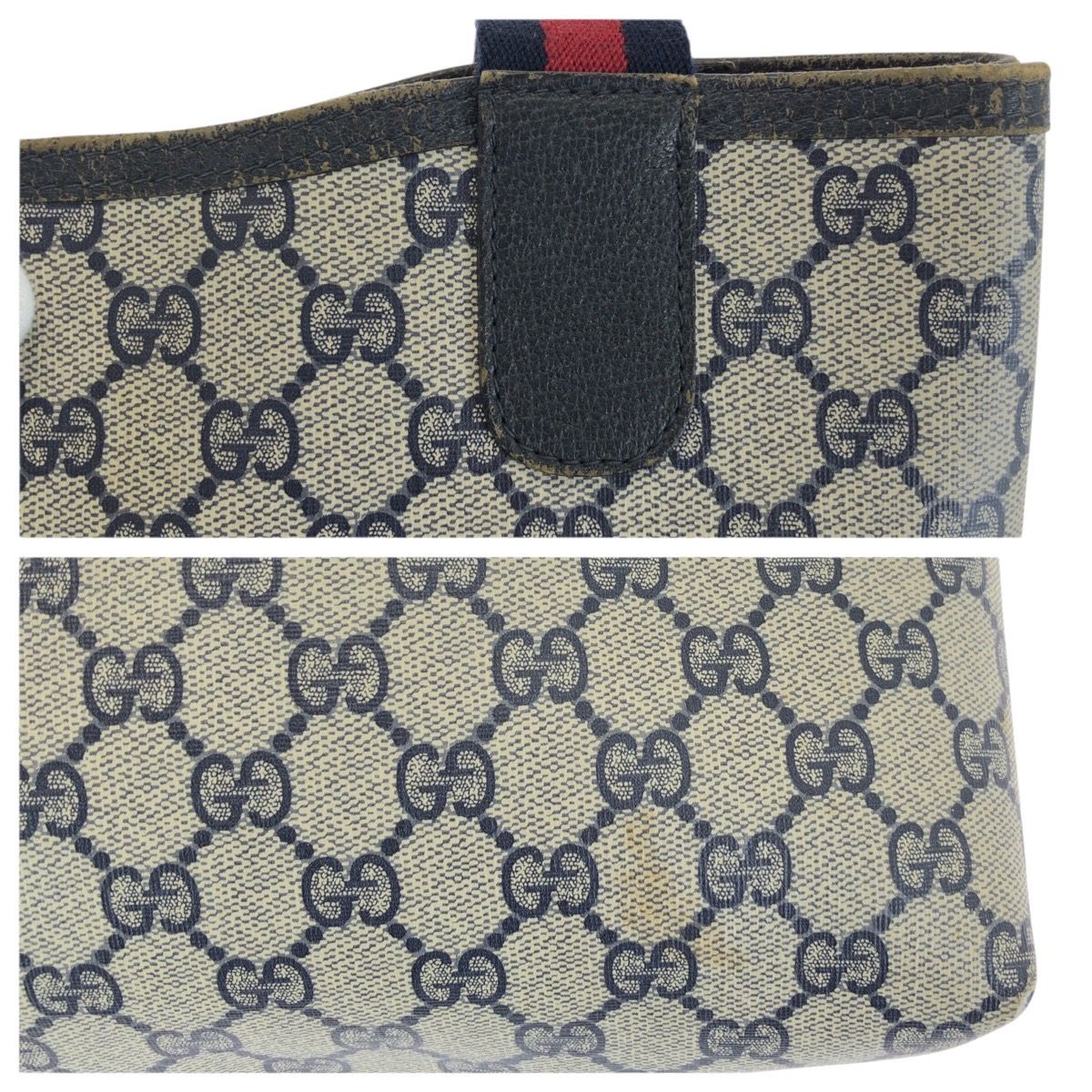 Gucci Sherry Line Vintage Navy GG Supreme Canvas Leather Tote — view 6