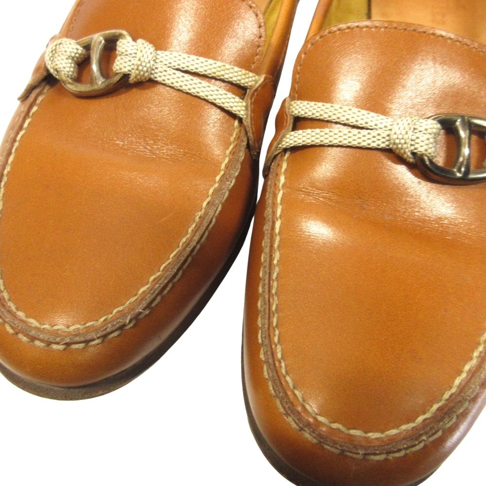Hermes Chaine D'ancre Loafers Leather Shoes 36.5 Brown — view 7